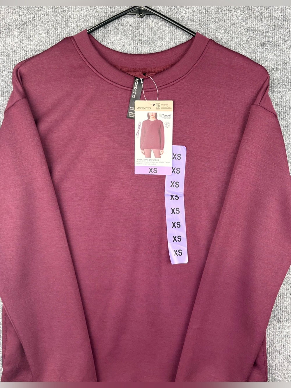 Mondetta Women's Cozy Active Crewneck Dark Red XS New